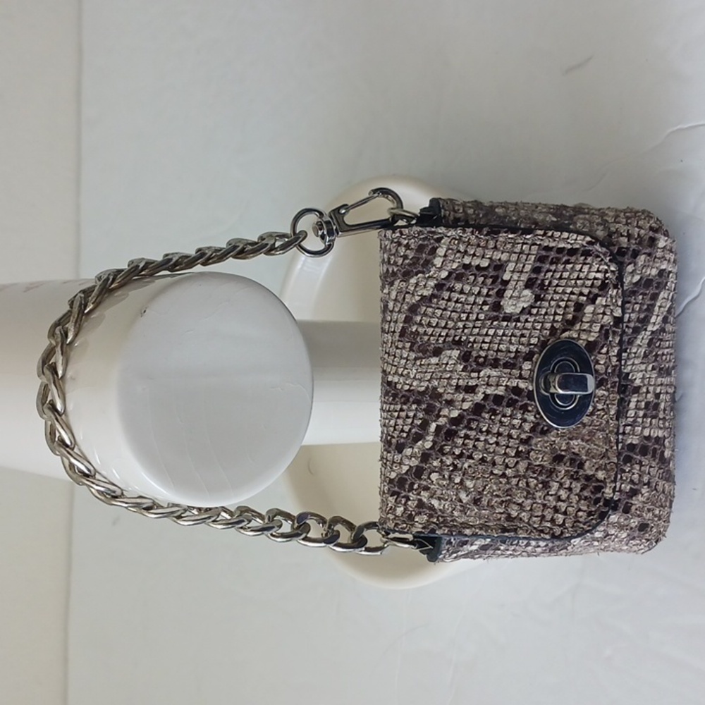 Mini Pouch Wallet Purse Genuine Leather Snack Embossed Silver Strap